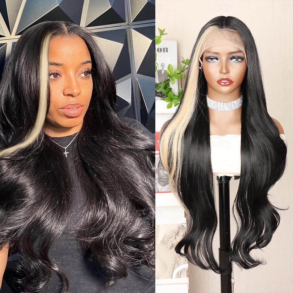 Synthetic Lace Wig Body Wave Style 30 inch Mixed Color Middle Part 13x6 Lace Front Wig Women's Wig Black & White 2026 - $81.99 –P1