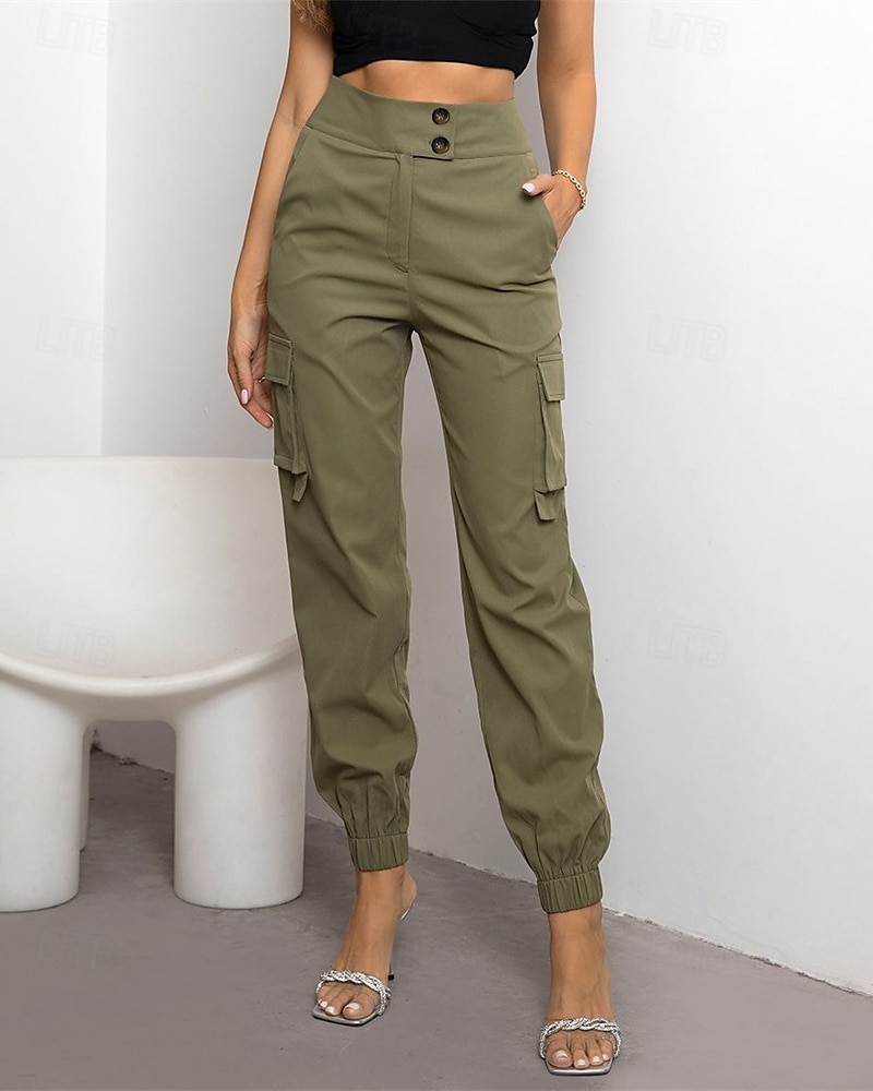 Dámské Kargo kalhoty Běžec Kalhoty Módní Šik ven Plná délka Přírodní Jednobarevné Kapsy Pohodlné Lehce elastické Sporty a outdoor Denní nošení Tmavěhnědá Tmavě červená Černá Armádní zelená Léto Jaro 2025 - $24.99 –P3