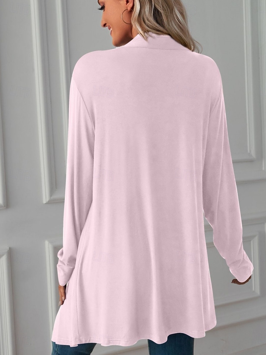 Women's Casual Jacket Breathable Comfortable Oversized Casual Plain Vacation Street Casual Daily Wear Open Front Long Collarless Regular Fit 3/4 Length Sleeve Outerwear White Pink Wine Summer Spring 2025 - $22.99 –P11