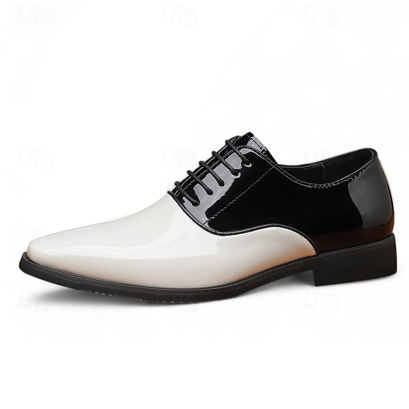 scarpe oxford da uomo in vernice bianca e nera – classiche scarpe formali con lacci per matrimoni, serate di gala ed eventi serali del 2025 a $42.99 –P7