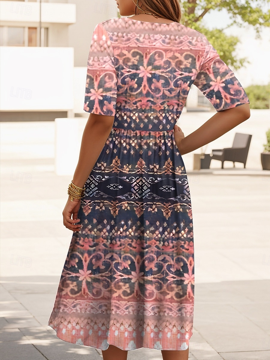 Pentru femei Rochii Midi Rochie de vară Rochie plisata Vacanță Casual Concediu Fit regulat Grafic Geometric Manșon Jumate Stil Nautic Roz Îmbujorat Albastru piscină Mov Trifoi Vară Primăvară Toamnă 2025 - $31.99 –P2