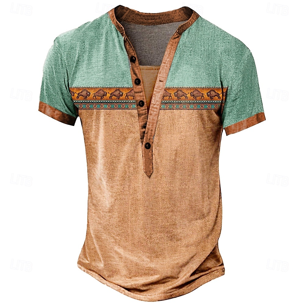 Férfi Törzsi Etno Póló Henley ing Pólók Rövid ujjú Dizájn Alap Etno Szabadtéri Hétköznapi Napi Nyár Zöld Sötétkék Barna Henley Henley póló 2025 - $21.99 –P2