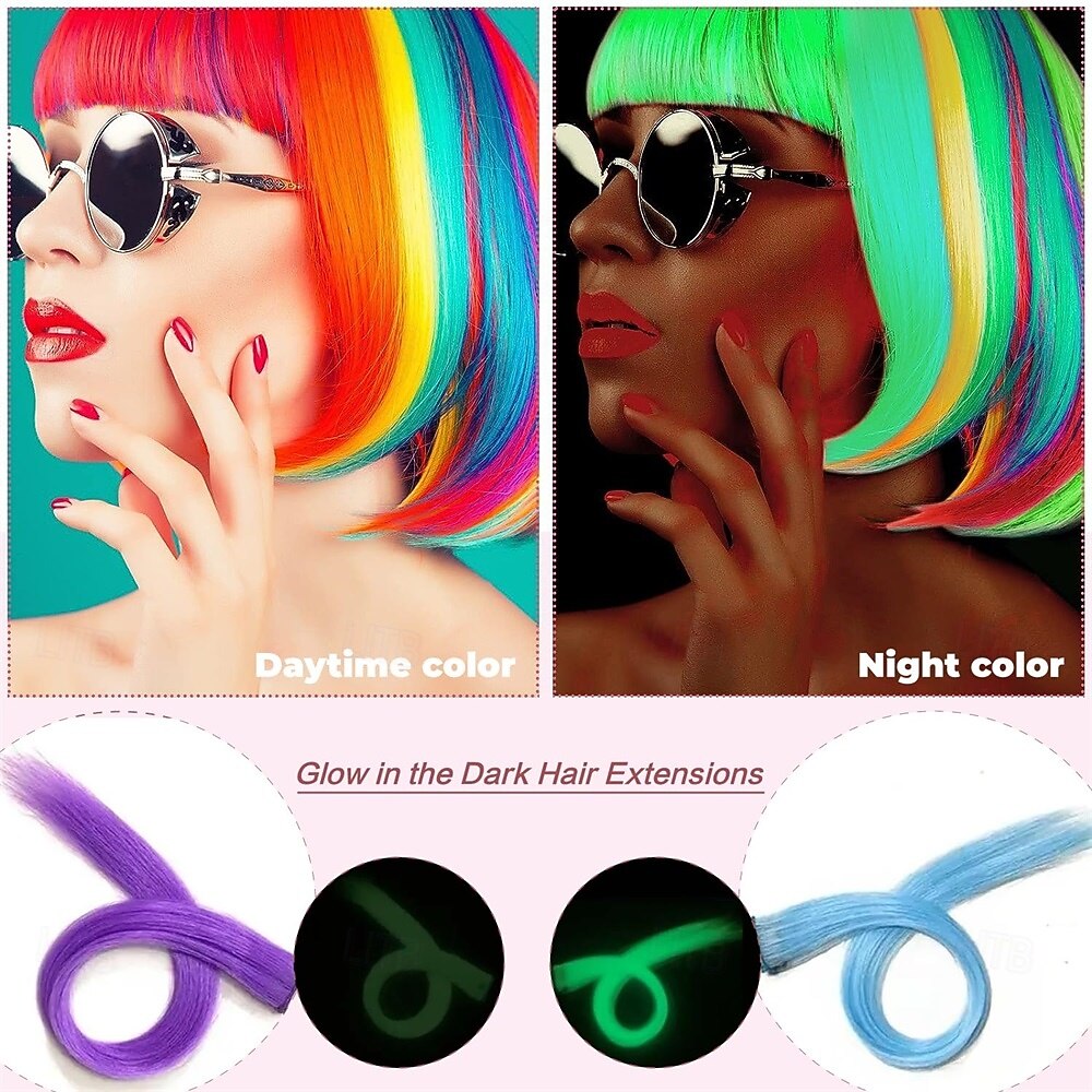 10 Pcs Glow In The Dark Hair Extensions Clip Ins Synthetic Clip In Hair Extensions Glow In The Dark Hair Extensions Glow In The Dark Hair Accessories For Women 2025 - $22.99 –P5