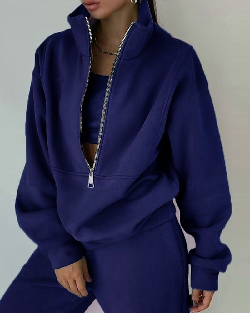 Damskie Spodnie dresowe Dres polarowy Góra ścieżki Zamek 2-częściowa Solidne kolory Rozpinana bluza i spodnie dresowe Zestawy odzież Jesień Leśna zieleń Granatowy Siłownia Sportowy Bieganie Keep Warm 2026 - $31.99 –P13