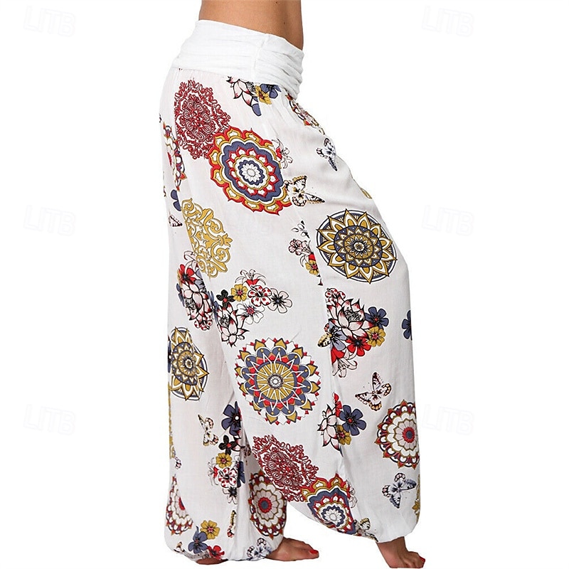 Mulheres Calças Calças Harem Calça Palazzo Moda Boho Comprimento total Cintura Média Imprimir Cintura elástica Confortável Micro-Elástica Rua Roupa Diária Para Noite Preto Branco Amarelo Rosa claro de 2025 por $19.99 –P15