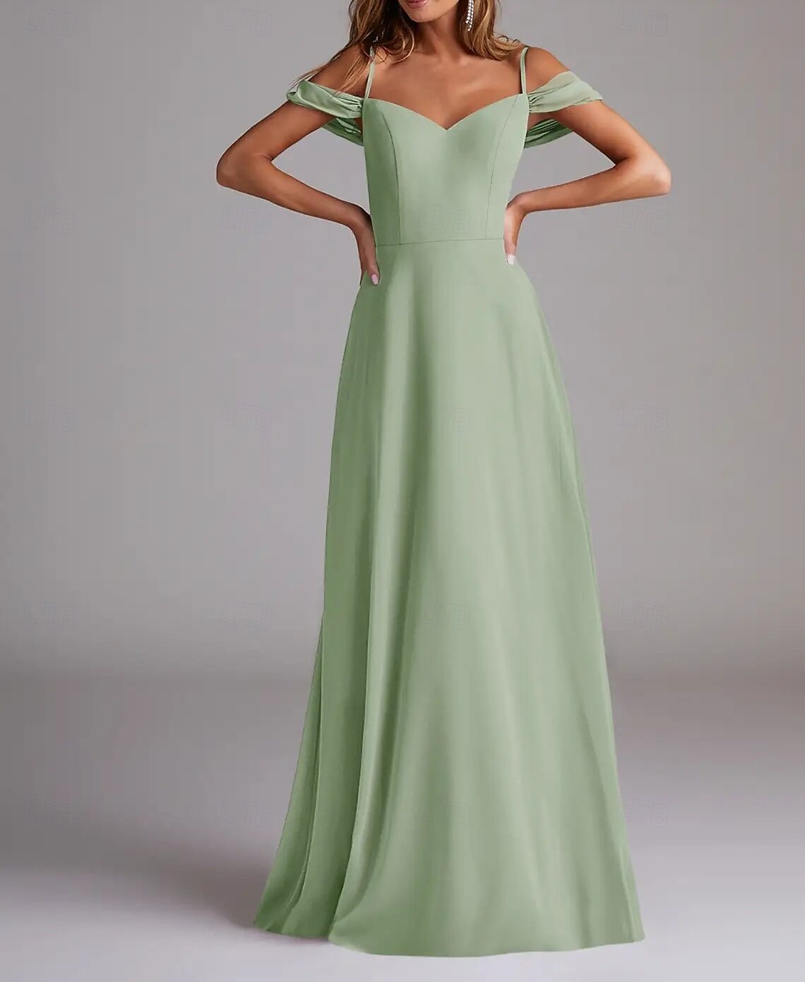 Vestido de Madrinha A-Line Alça Fina Manga Curta Elegante Comprimento Total Chiffon com Cor Sólida 2025 de 2025 por $138.99 –P1