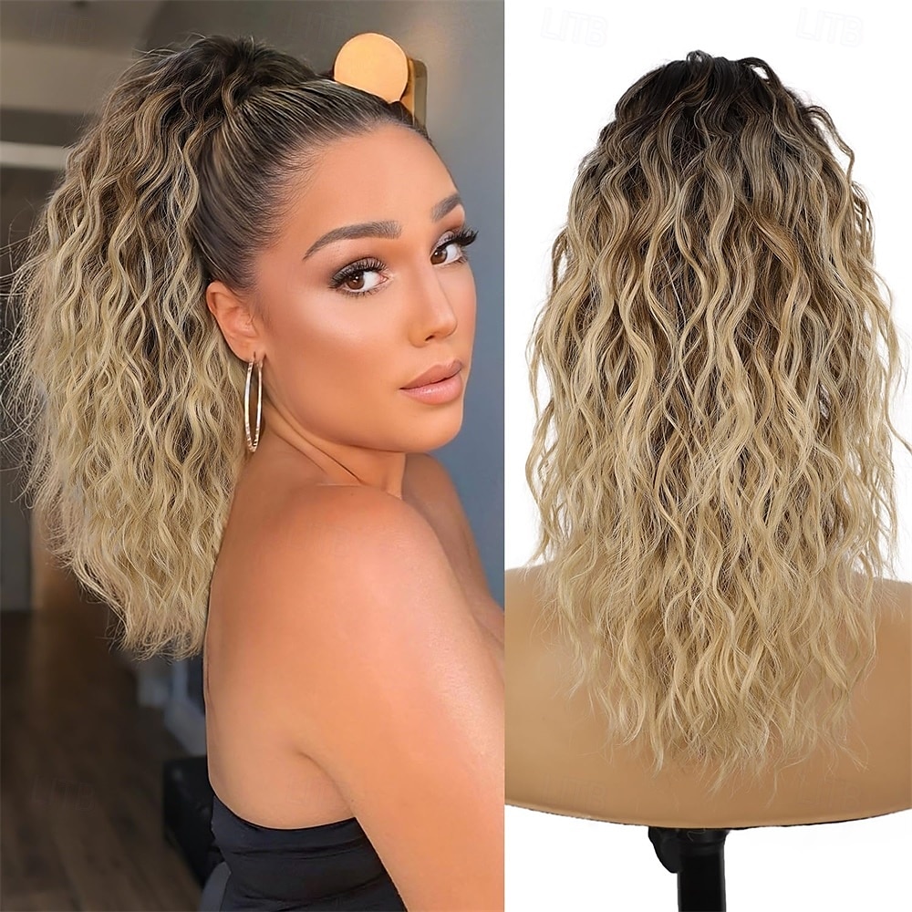 Extension per coda di cavallo con clip a artiglio, code di cavallo ondulate da 18 pollici, extension per capelli a strati, soffici, con clip per donne, posticci sintetici, nero ombré, biondo misto. del 2025 a $21.99 –P1