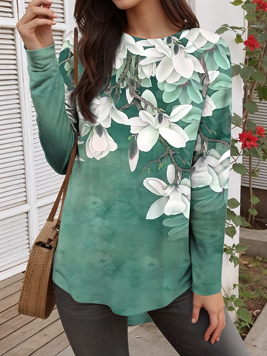 Per donna Maglietta Stampato Floreale Grafico Piante Vintage Moda Casual Manica Lunga Girocollo Top lunghi Quotidiano Weekend Blu Rosso Viola Verde Primavera, Autunno, Inverno, Estate del 2026 a $26.99 –P4