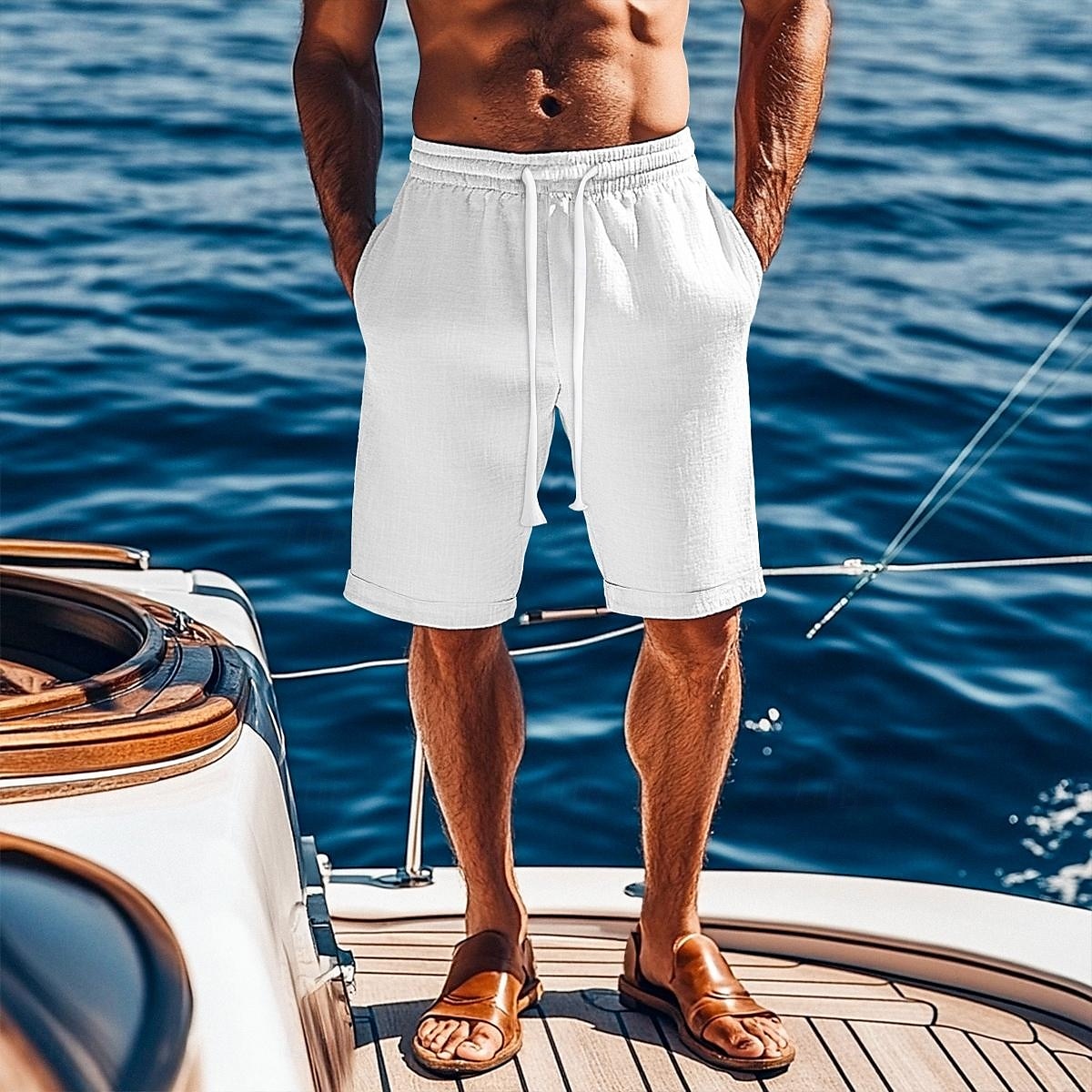 Per uomo Shorts Shorts di Lino Pantaloncini Estivi Shorts da Spiaggia Tasca Coulisse Elastico in vita Semplice Comodità Traspirante Lunghezza al ginocchio Vacanza Ferie Spiaggia Vacanza Hawaiano Nero del 2025 a $21.99 –P2