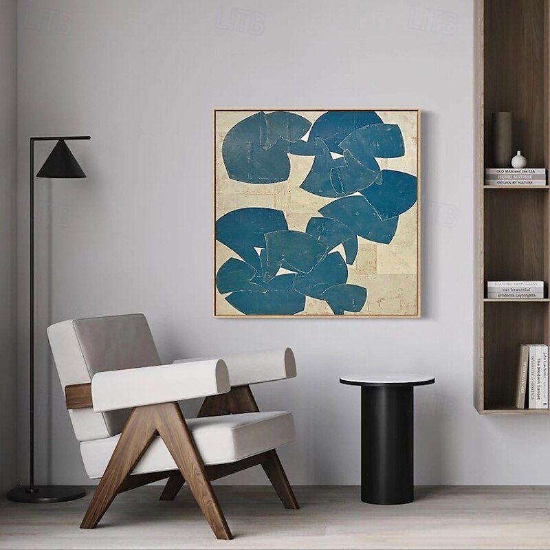 Handmade Oil Painting Canvas Wall Art Decoration Modern Abstract Blue-White Block for Home Decor Stretched Frame Hanging Painting/Rolled Frameless Unstretched Painting 2025 - $57.99 –P6