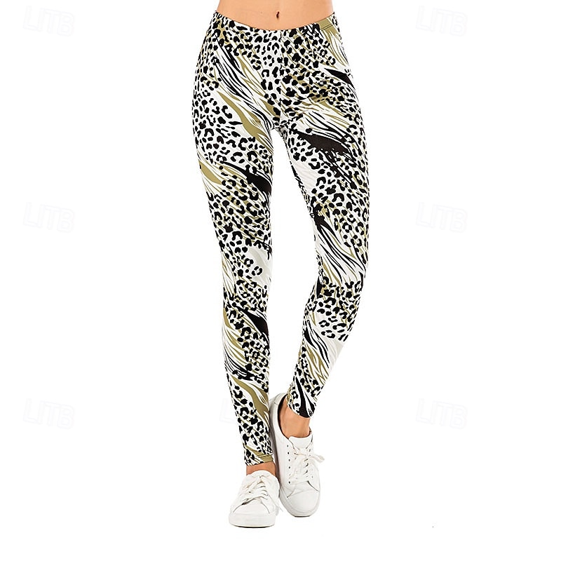 Dámské Kalhoty Legíny Šik ven Na běžné nošení Plná délka Přírodní Leopard Elastický pas Tisk Pohodlný Venkovní Pohodlné Dovolená Jdeme ven Víkend Nebeská modř Žlutá Světle šedá Podzim Běžný 2025 - $14.99 –P3
