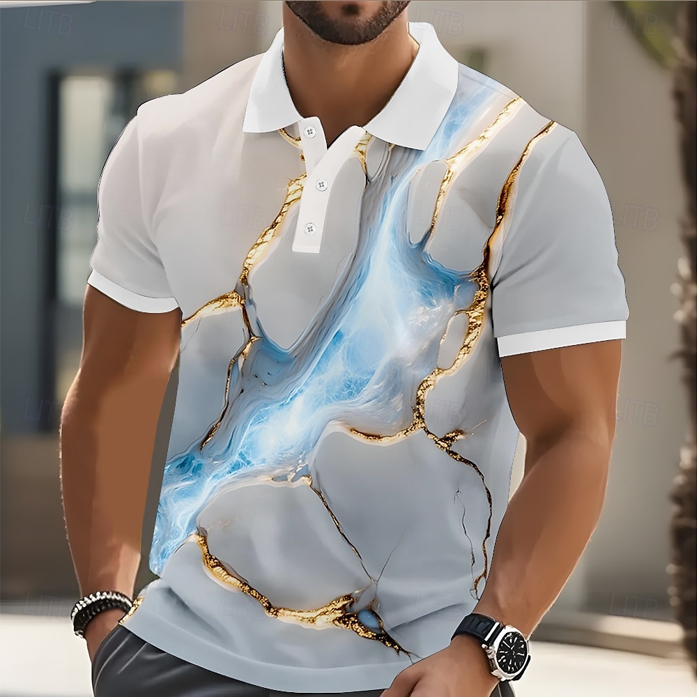 Miesten Abstrakti Geometrinen Polo Lyhythihainen Poolopaidat Kauluskäänne Business Casual liiketoiminta Urheilu- ja treenivaatteet Arki-asut Napit 3D-tulostus Kesä Keltainen Punastuvan 2025 - $20.99 –P6