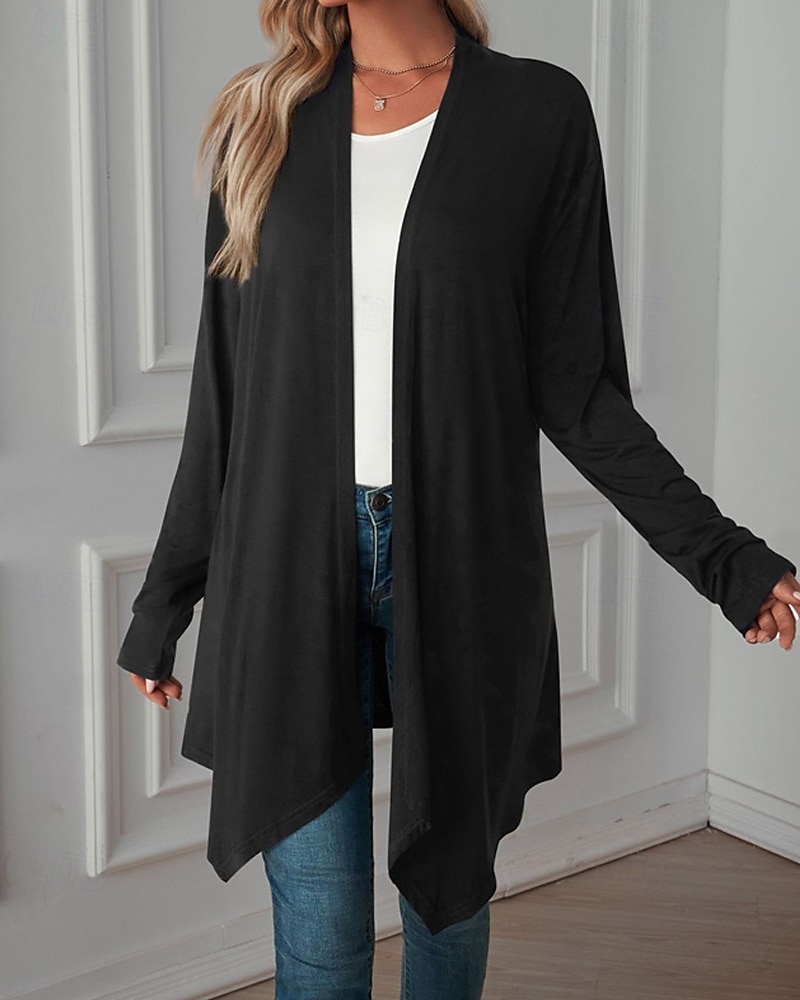 Damen Pullover Strickjacke Urlaub Mode Täglich Einfarbig Gerippt Öffnung vorne Gestrickt Langarm Lange Oberteile Stricken Ferien Ausgehen Wochenende Schwarz Weiß Herbst Winter 2025 - $22.99 –P11