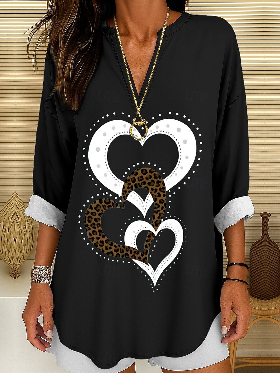 Women's Blouse Linen Like Breathable Lightweight Tunic V Neck Long Sleeve Boho Casual Tops Heart Graphic Geometric Elegant Stylish Regular Tops Daily Print Black White Yellow Red Blue 2026 - $32.99 –P9