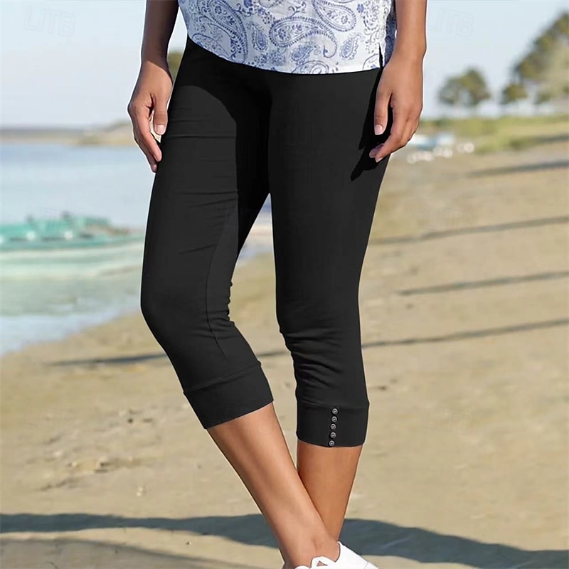 Women's Capri Pants Leggings Casual Athleisure Calf-Length High Waist Plain Elastic Waist Breathability Stretchy Vacation Street Daily Wear Wine Depression Green Black Pink Summer Spring Regular Fit 2025 - $13.99 –P1