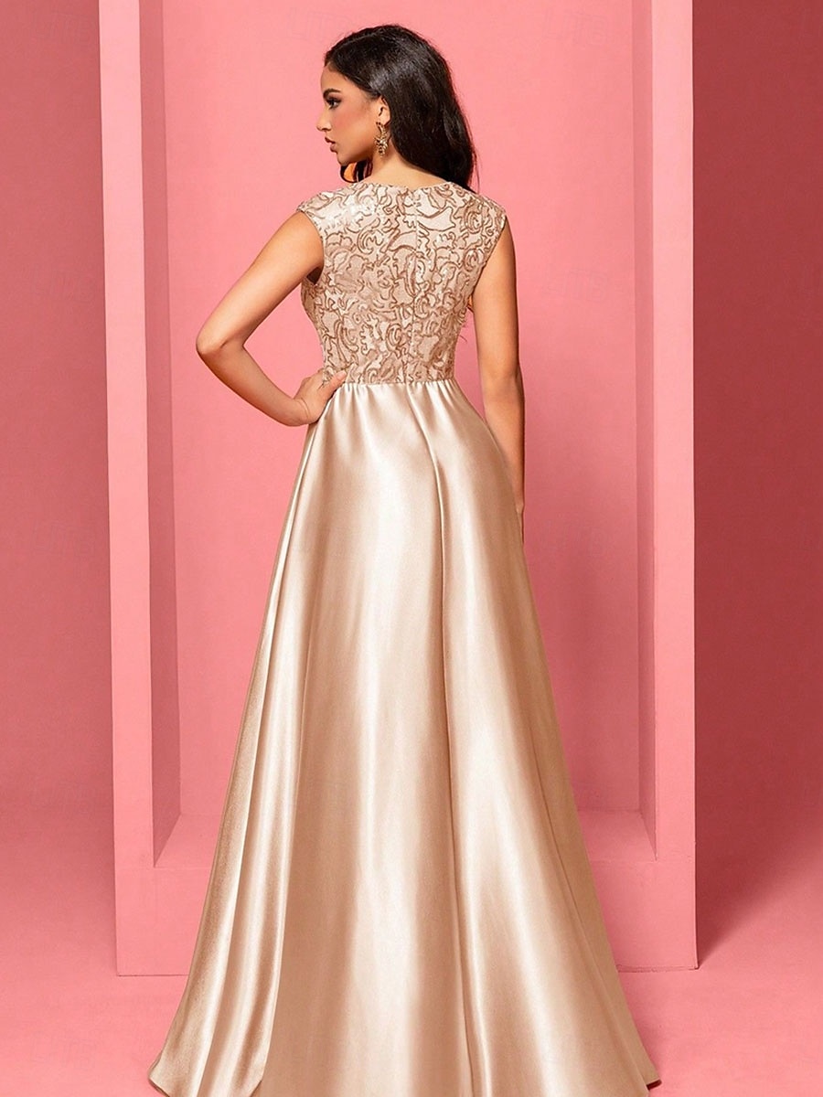 A-Linje Quinceanera Klänningar Elegant Klänning Formell Bröllop Golvlängd Ärmös V-Hals Polyester med Veck 2025 - $109.99 –P7