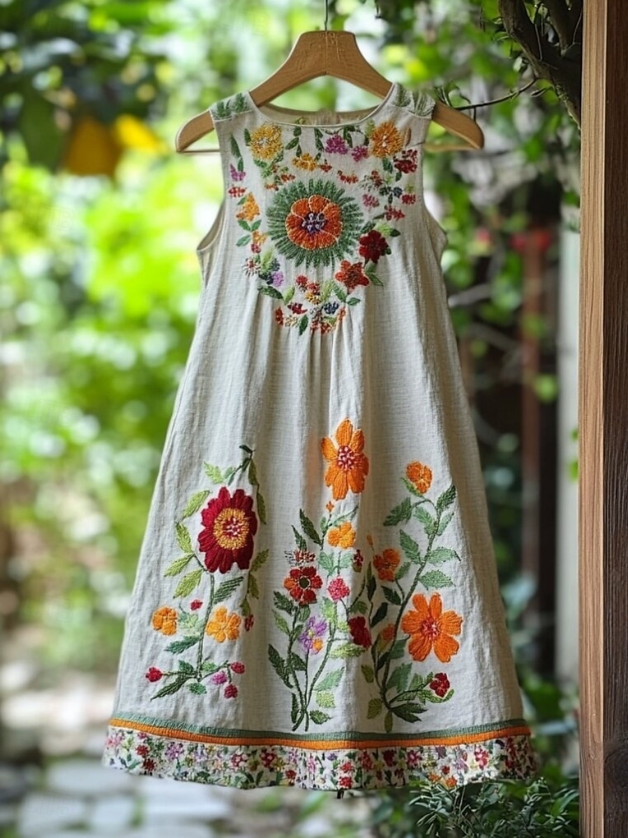 Damen Westernkleid Boho Kleid Langes Kleid Maxikleid Freizeitkleid Mode Modern Täglich Strand Wochenende Regular Fit Blumen Modern Ärmellos Rundhals Sommer Beige Herbst 2025 - $27.99 –P3