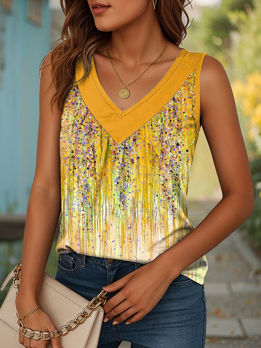 Dame Camisole Tank Top Blomstret Grafisk Årgang Stilfull Fritid Ermeløs V-hals Vanlige topper Daglig Trykt mønster Gul Rød Blå Lilla Grønn Sommer Vår 2025 - $23.99 –P7