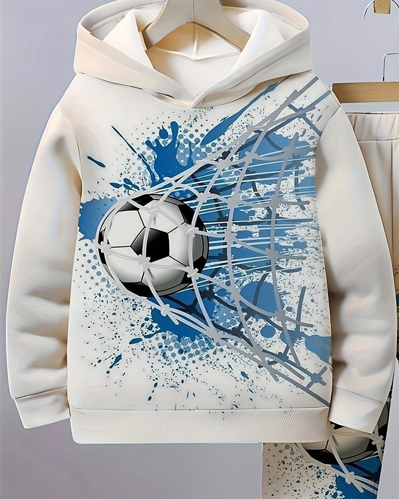 Pojkar 3D Fotboll Huvtröja & träningsbyxor Set Sportdräkt Träningsoveraller Långärmad Vår Höst Dagligen Grundläggande Ledigt Barn 4-12 år Huva Utomhus Semester Sport Skräddarsydd passform 2025 - $26.99 –P4