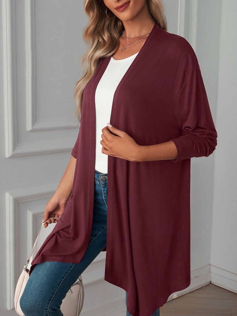 Women's Casual Jacket Breathable Comfortable Oversized Casual Plain Vacation Street Casual Daily Wear Open Front Long Collarless Regular Fit 3/4 Length Sleeve Outerwear White Pink Wine Summer Spring 2025 - $22.99 –P7