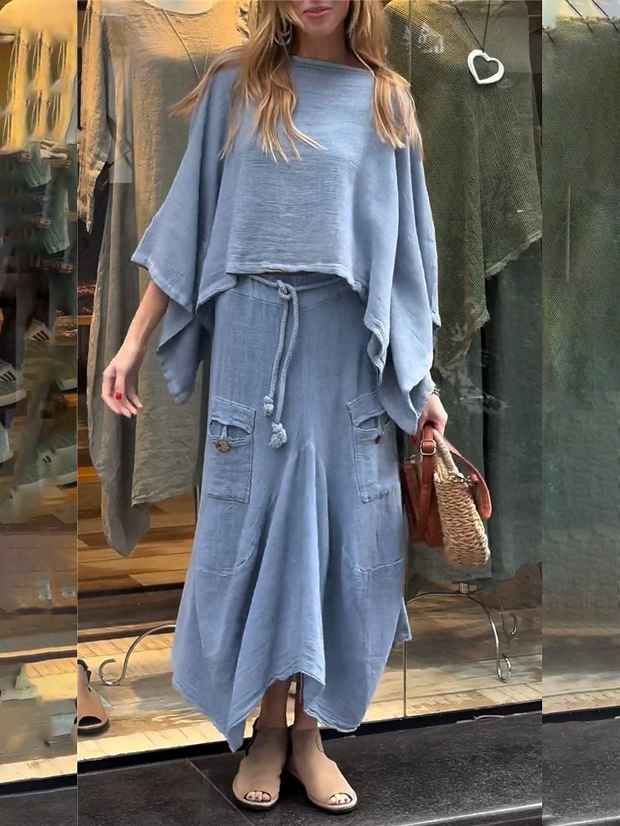 Femmes Élégant Mode Basique Ensembles de Pantalons manche longue Col rond Couleur Unie Extérieur Travail Occasionnel Noir Blanche Jaune Été Coupe régulière de 2025 ? $47.99 –P5