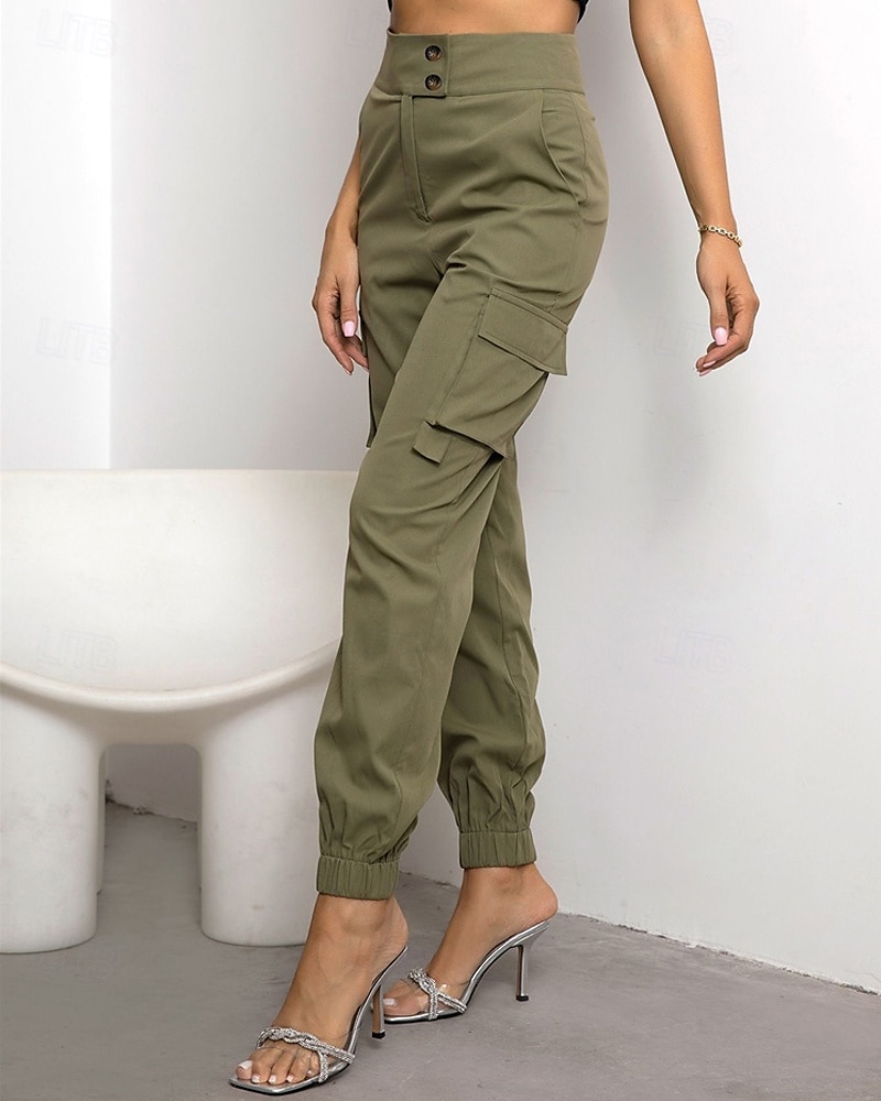 Dámské Kargo kalhoty Běžec Kalhoty Módní Šik ven Plná délka Přírodní Jednobarevné Kapsy Pohodlné Lehce elastické Sporty a outdoor Denní nošení Tmavěhnědá Tmavě červená Černá Armádní zelená Léto Jaro 2025 - $24.99 –P2