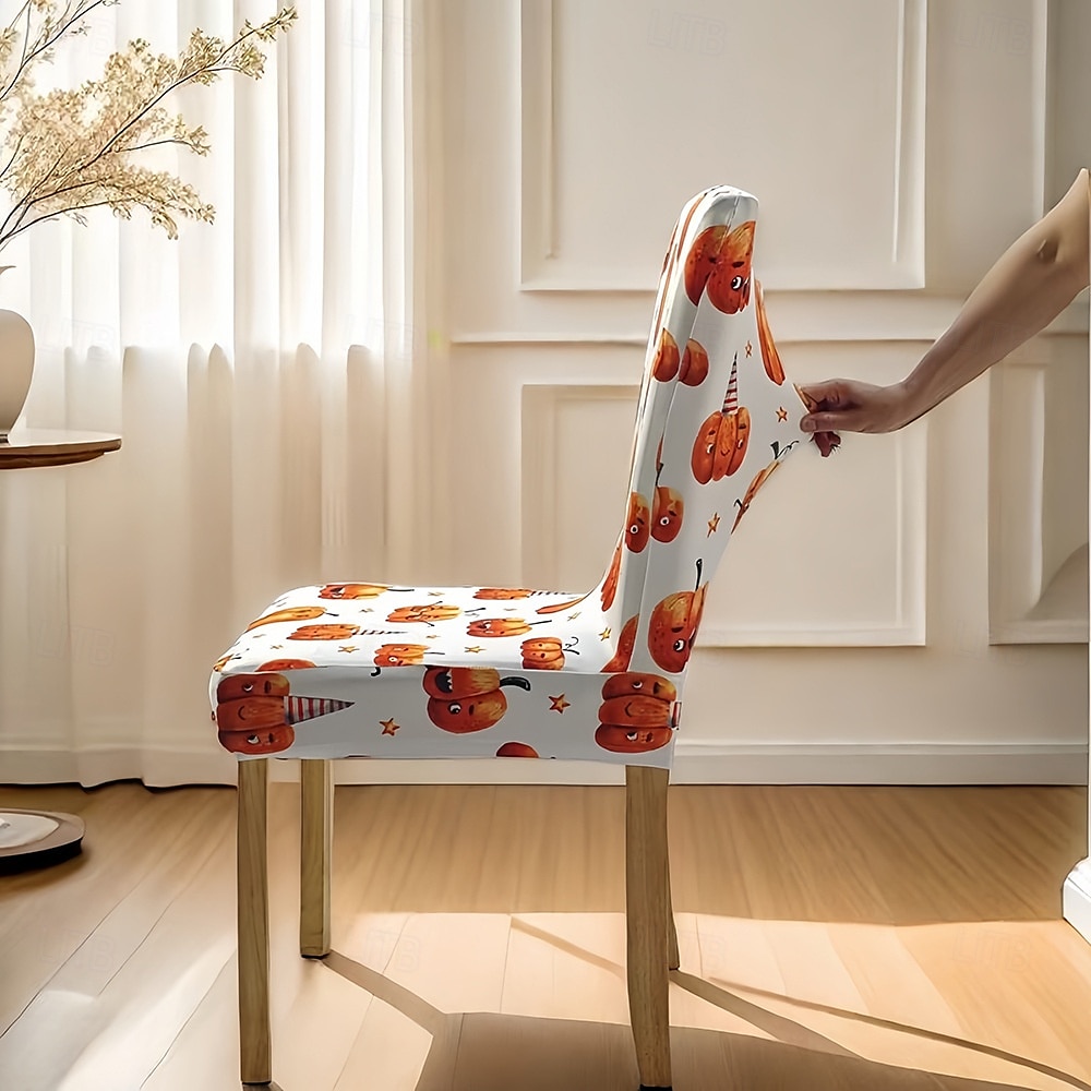 Stuhlhussen für Esszimmerstühle mit Halloween-Aufdruck – festliches, gruseliges Design, dehnbar und strapazierfähig, perfekt als Partydekoration im Esszimmer. 2025 - $12.49 –P6