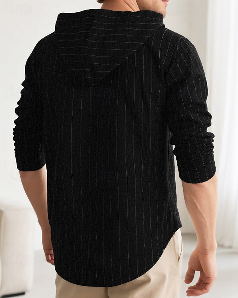 Per uomo Camicia Camicia di lino Camicia casual Camicia con Bottoni Camicia di cotone A righe Vacanza Camicia hawaiana Nero Bianco Blu marino Cachi Manica Lunga Con Cappuccio Primavera Autunno del 2025 a $23.99 –P11
