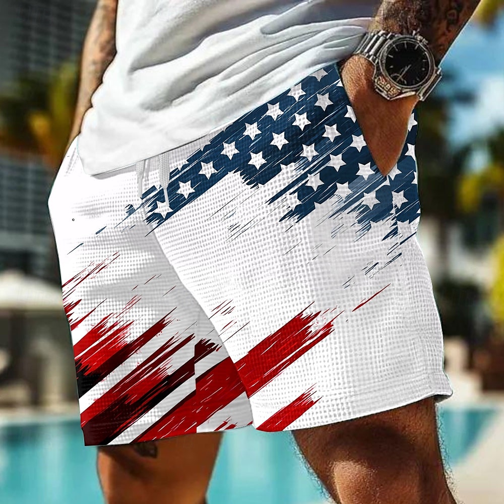 Independence Day Voor heren Amerikaanse Amerikaanse vlag Vaderlandslievend Vierde juli Wafel korte broek Sweat short Casual korte broek Medium Taille Mode-casual Feestdagen Festival Elastische 2025 - $21.99 –P1