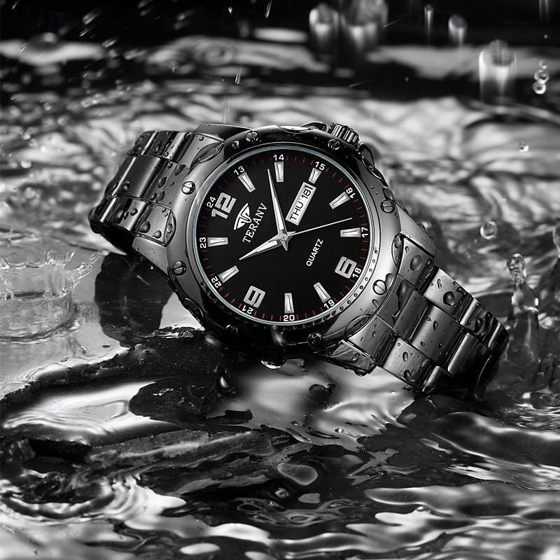 Ceas elegant pentru bărbați, cu brățară din oțel inoxidabil, cu cuarț, rezistență la apă IPX7, afișaj luminos pentru dată și zi, la modă și modern, casual, versatil, sportiv, ceas de mână bărbătesc 2025 - $15.99 –P8