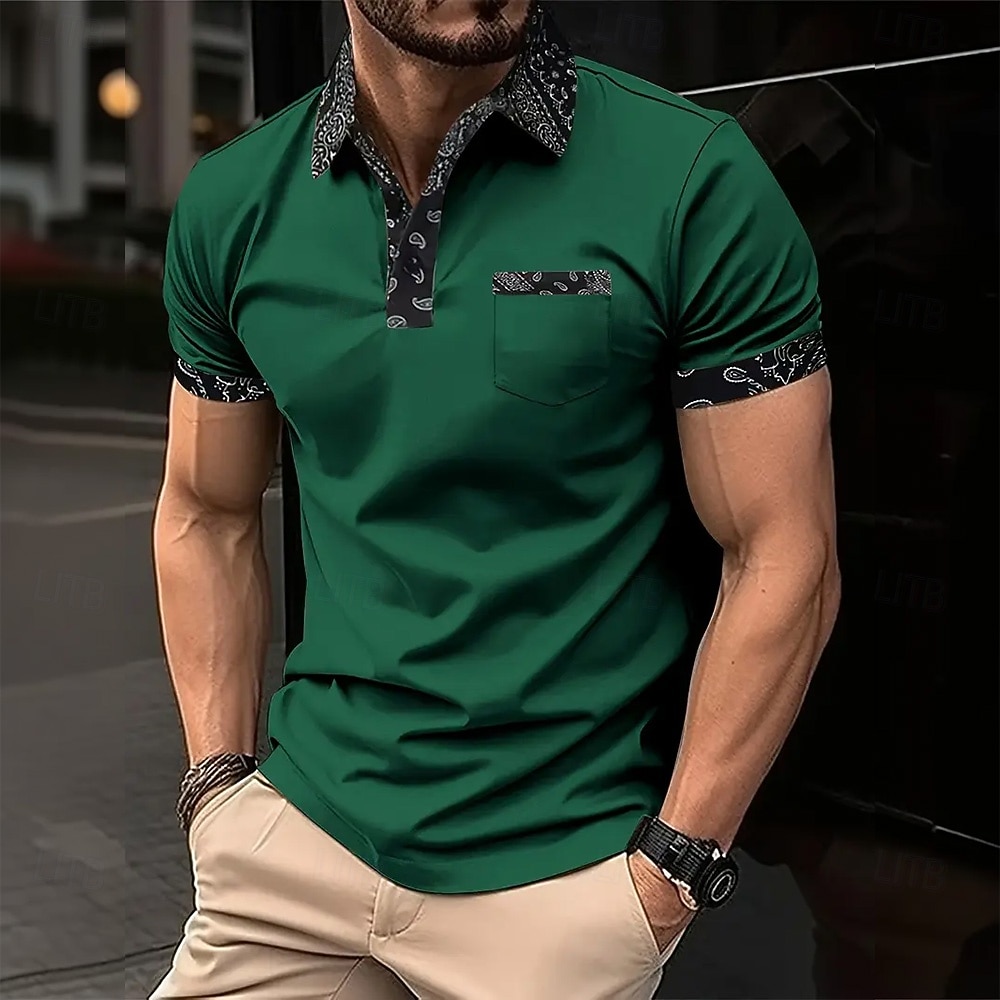 Men's Plain Golf Shirt Short Sleeve Polo Shirts Lapel Casual Business Casual Business Athleisure Pocket Buttons Summer Dark Brown Black Dark Green 2026 - $21.99 –P5