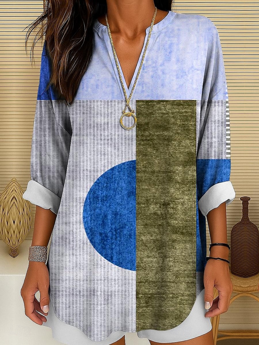 Blouse Femme Manches Longues Tops Tunique Graphique Géométrique Pois Élégant Style Col V Classique Tops Quotidien Vacances Imprimé Jaune Rouge Bleu Violet Orange Été Printemps de 2025 ? $24.99 –P4