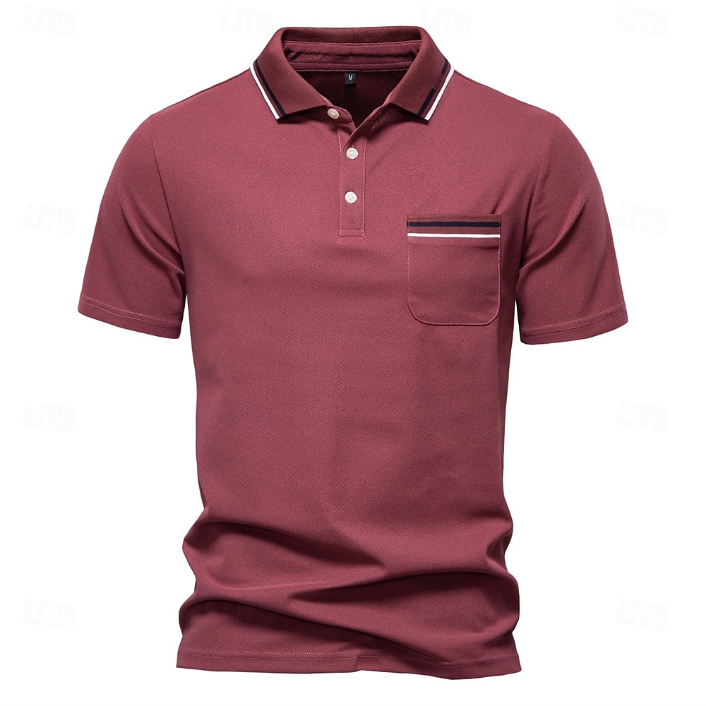 Herren Farbblock Polo Strick-Polopullover Kurzarm Umlegekragen Formell Arbeit Sport & Outdoor Stripe-Trim Streifen Rein Frühling Ganzjahres Weiß Dunkelrot Dunkelmarine 2025 - $22.99 –P8