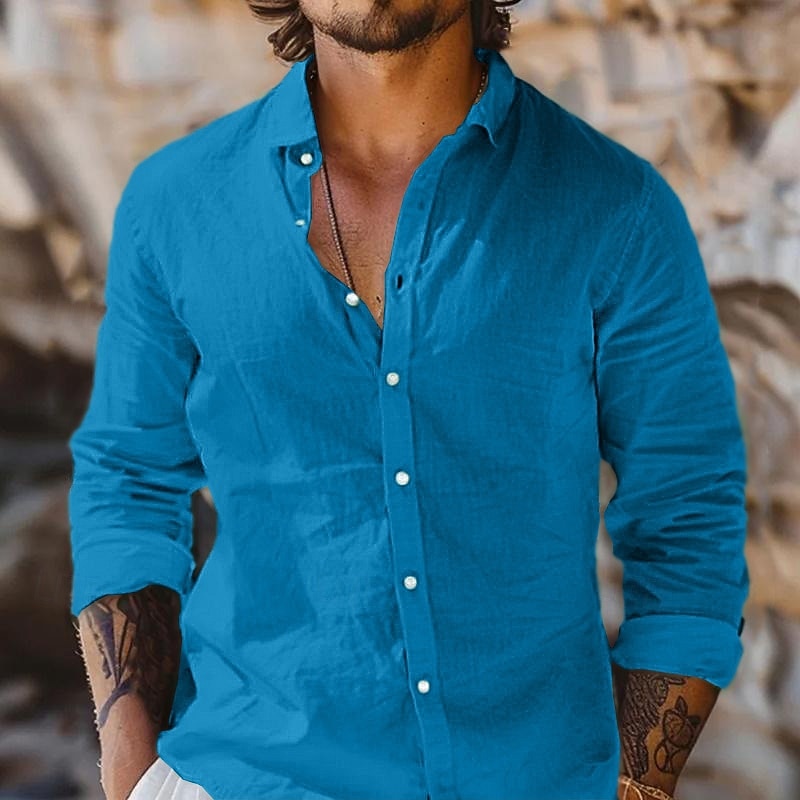 Herren Hemd Leinenhemd Sommerhemd Strandbekleidung Knopfhemd Einfach Urlaub Täglich Weiß Rosa Marineblau Blau Langarm Umlegekragen Sommer Frühling & Sommer Bekleidung 2026 - $25.99 –P8