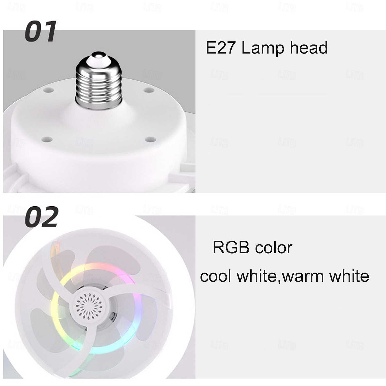 مروحة ضوء عطرية دوارة 360 درجة مع جهاز تحكم عن بعد 3 سرعات للرياح مؤقت 4 ساعات تغيير لون RGB E27 لغرفة النوم 2025 - $48.99 –P2