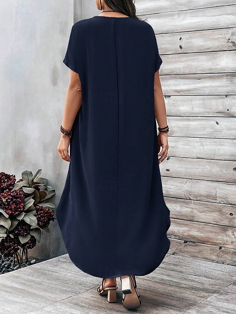 Pentru femei Rochii Midi Rochie A line Casual Zilnic Ieșire Simplu Manșon scurt În V Maro Închis Bleumarin Galben Albastru regal Vară 2025 - $29.99 –P3