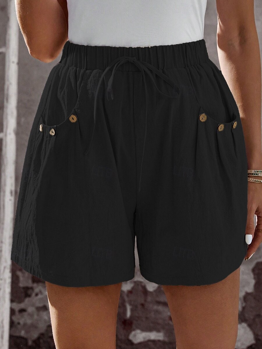 Mulheres chinês Calção Moda Roupa de rua Básico Curto Cintura Alta Tecido Bolsos Cintura elástica Confortável Macio Micro-Elástica Ao ar livre Férias Rua Azul marinho Preto Branco Verão Primavera de 2025 por $17.99 –P7