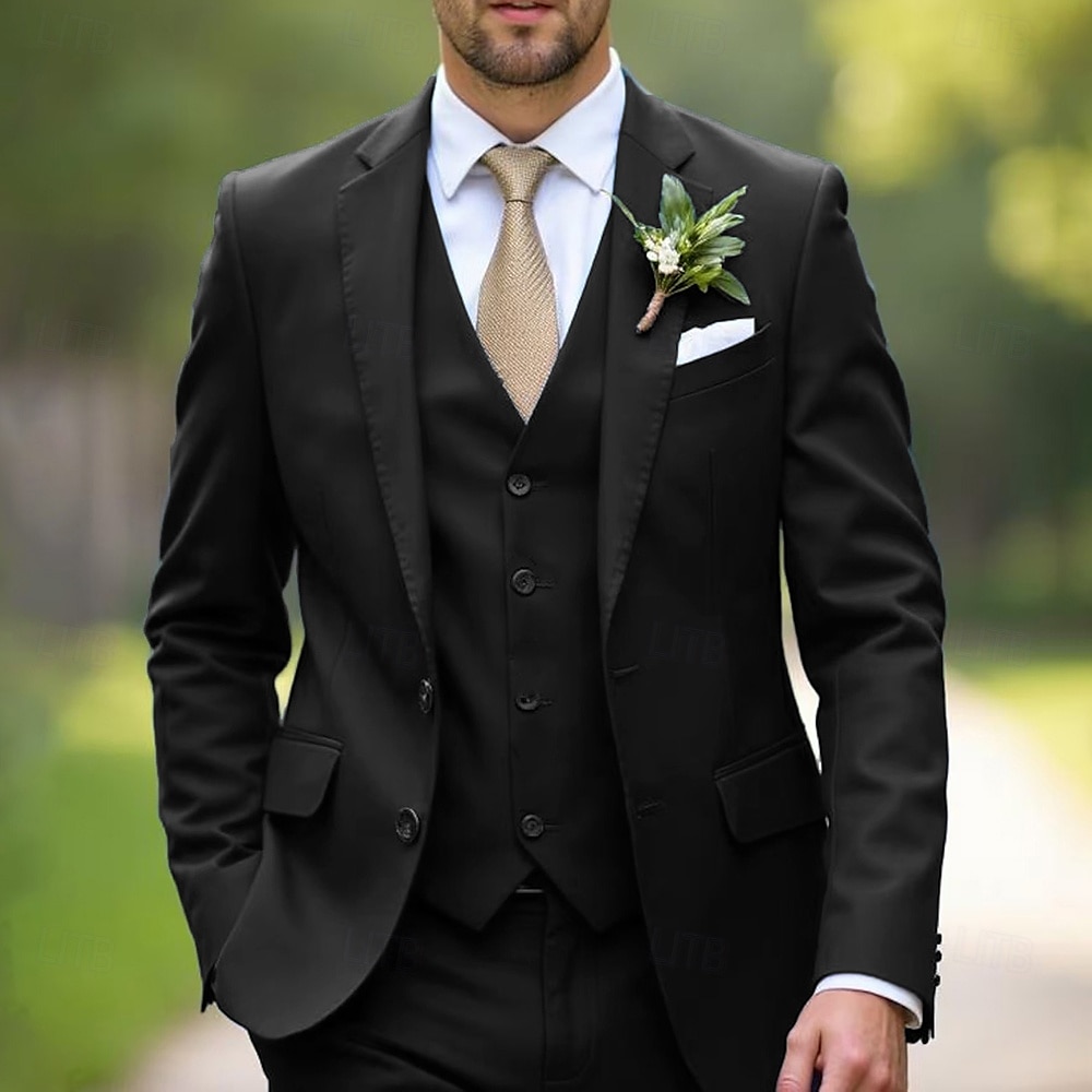 Uomo Matrimonio Affari Completi Nero Blu marino Moda Formale Tinta unita Vestibilità aderente 3 pezzi Monopetto Due Bottoni del 2025 a $122.99 –P9