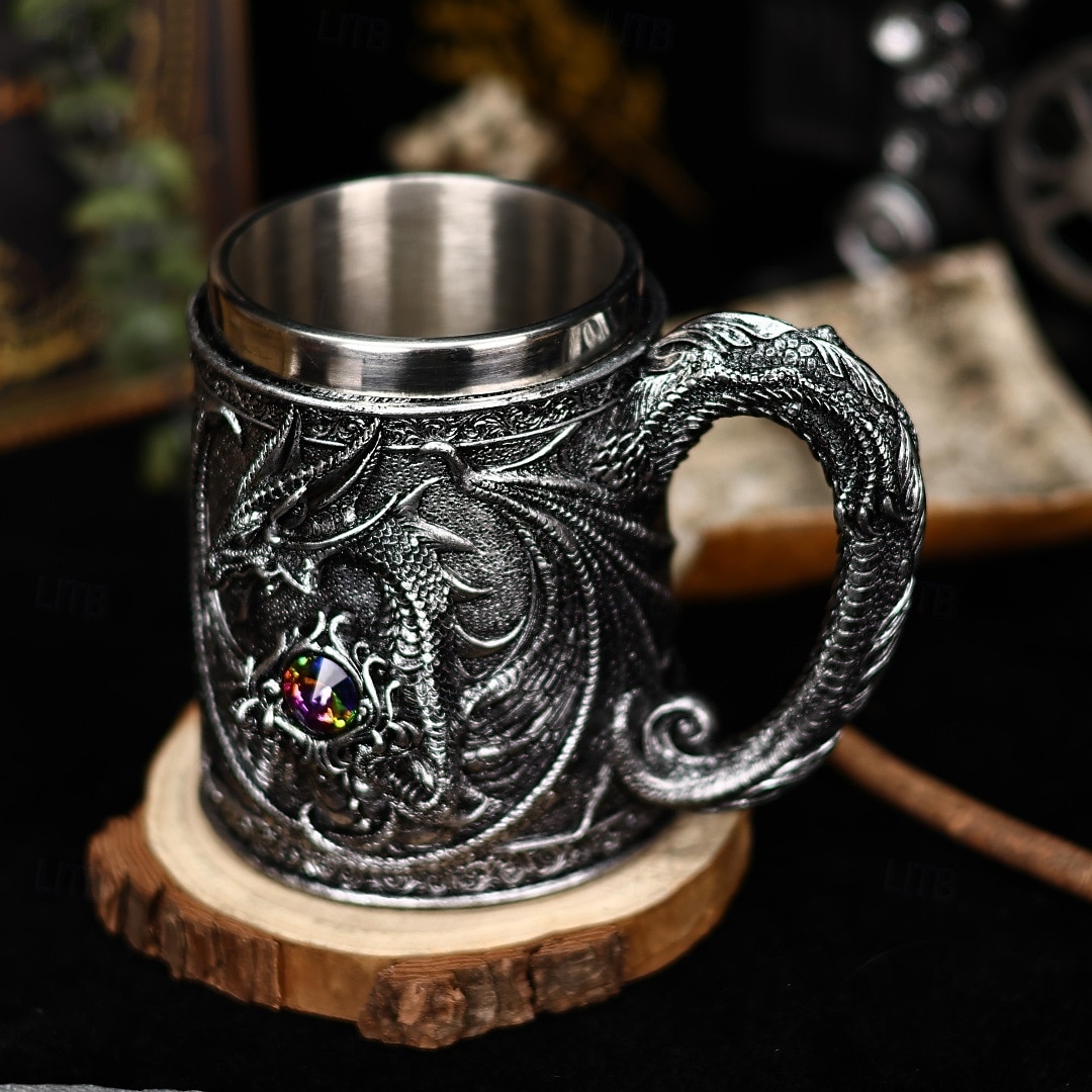 Middelaldersk drageølkrus, Oktoberfest-gavekrus 3D-preget kaffekopp i rustfritt stål, Oktoberfest-gave til menn retro teseidel, høyestetisk vannkrus 2025 - $28.99 –P7