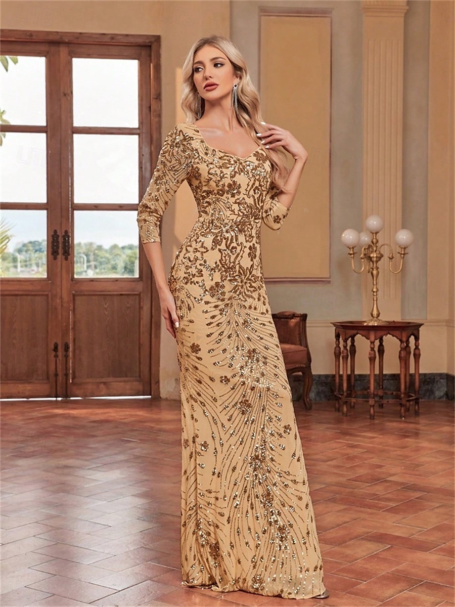 Mermaid / Trumpet Quinceanera Dresses Elegant Dress Formal Wedding Floor Length Long Sleeve Sweetheart Sequined with Sequin 2025 - $109.99 –P13