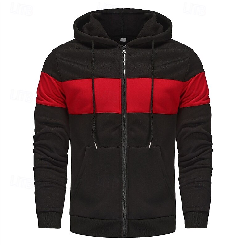 Per uomo Felpa con cappuccio Felpa con cappuccio a zip intera Rosso e nero Nero Rosso Grigio chiaro Grigio scuro Con Cappuccio Blocco di colori Patchwork Sport & Outdoor Quotidiano Ferie Poliestere del 2025 a $23.99 –P1