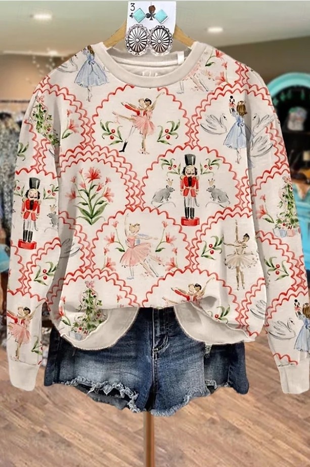 Women's Pullover Sweatshirt Floral Graphic Warm Vintage Gothic Lolita Long Sleeve Crew Neck Regular Tops Street Dailywear Casual Print Light Pink Red Brown Green Beige Spring Fall Winter 2025 - $24.99 –P5