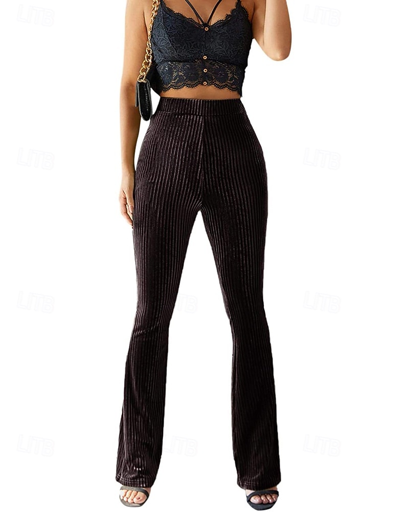 Women's Corduroy Pants Bell Bottom Fashion Streetwear Full Length Natural Plain Elastic Waist Outdoor Comfortable Outdoor Street Weekend claret Deep Green Apricot Grey Fall Regular Fit 2025 - $20.99 –P19