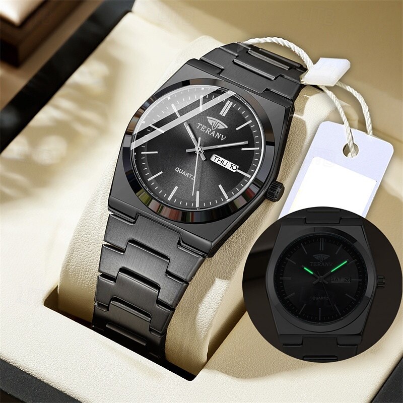 Um relógio masculino moderno e original com pulseira de liga de estilo empresarial, com classificação de resistência à água ipx7, data luminosa e visor de dia, caixa de relógio esportivo de quartzo de 2025 por $19.99 –P4
