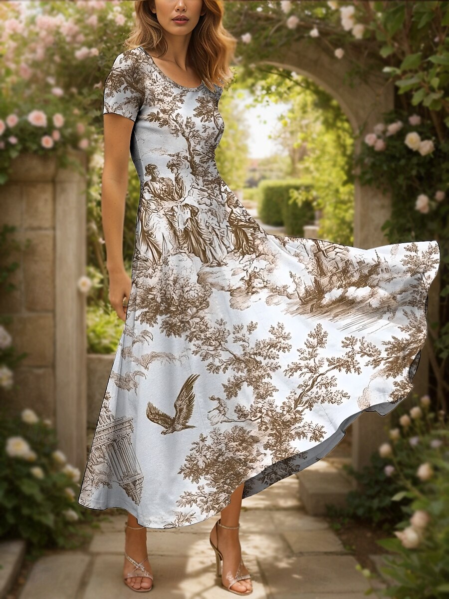 Femmes Robe maxi Robe Décontractée Robe trapèze Robe d'été Élégant Vacances Occasionnel Coupe régulière Graphique Feuille Oiseau Manche Courte Col carré Col Rond Noir et Blanc Jaune Rouge Bleu Ét de 2025 ? $31.99 –P7