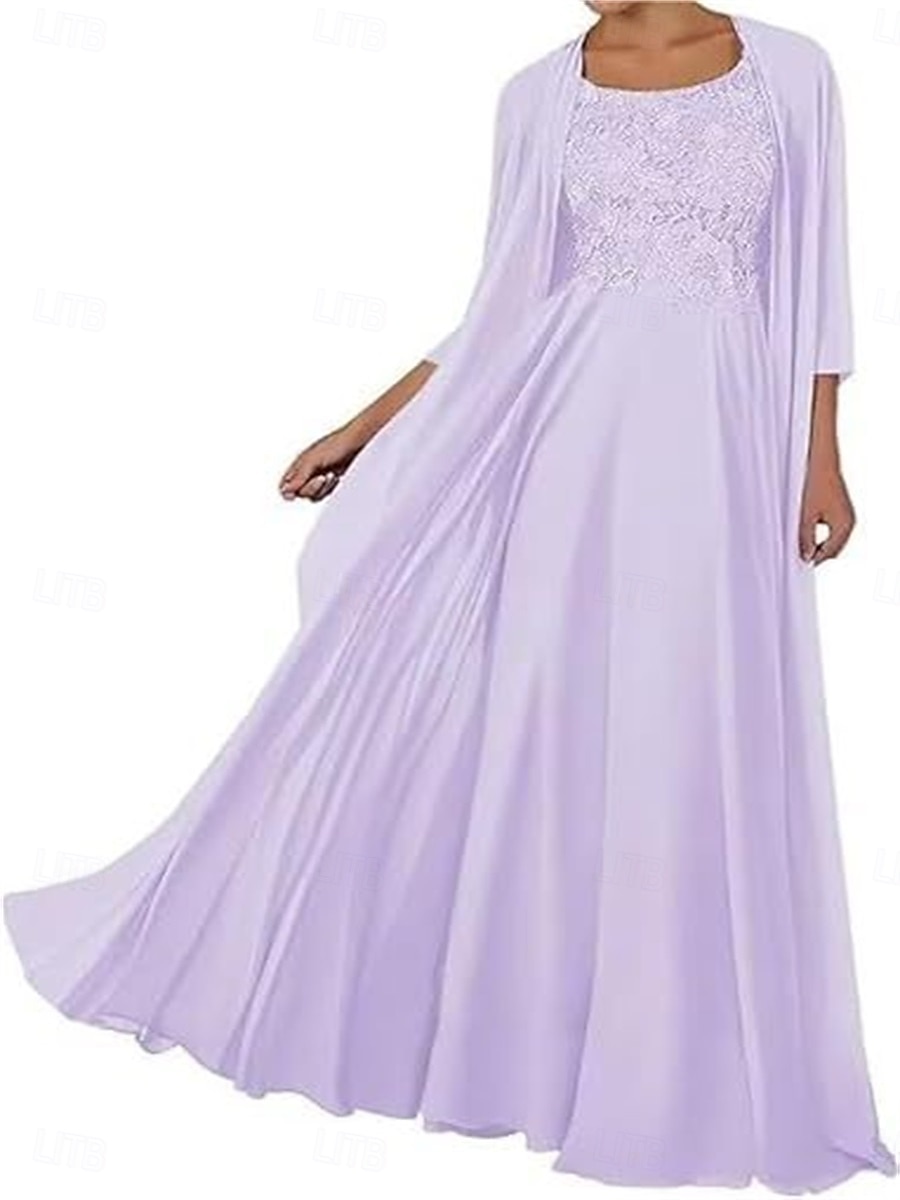Zweiteilig Kleid-Sets Brautmutterkleid Elegant Einfach Quadrathals Bodenlang Chiffon Ärmellos mit Einfarbig 2025 2025 - $119.99 –P20
