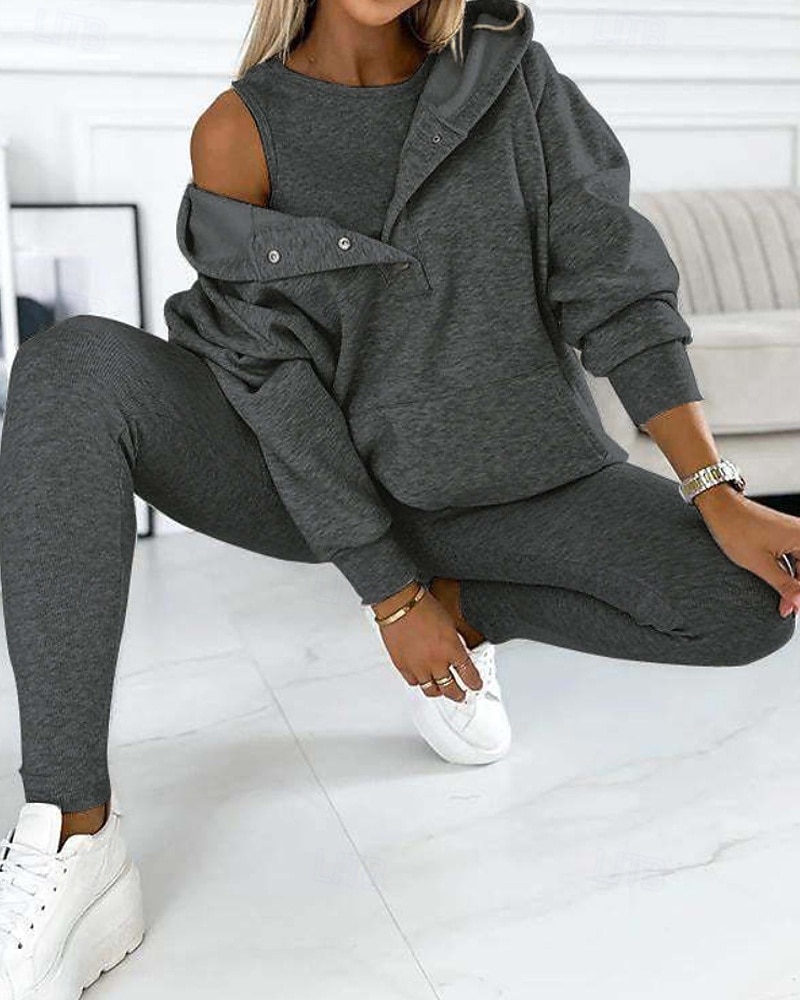 Women's Tracksuit Leggings 3-Piece Zipper Pocket Solid Colored Clothing Suit Fall Dark Grey Dark Navy Workout Athleisure Running Thermal Warm Windproof Long Sleeve Sport Activewear Stretchy Regular 2025 - $48.99 –P5