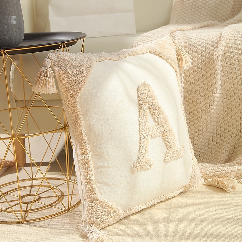 Fodere per cuscini monogrammate con frange in cotone moderno canvas tuftato cuscini decorative con lettere dell'alfabeto per divano letto 26 lettere inglesi del 2025 a $17.99 –P1