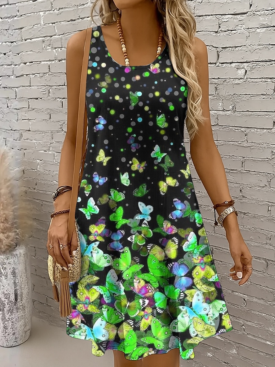Pentru femei Rochie Mini Rochie casual Rochie de Vară Rochie A line Rochie cu umeri Vacanță Casual Concediu Plajă Fit regulat Ombre Grafic Fluture Fără manșon Stil Nautic Scoateți gâtul Colourful 2025 - $21.99 –P7