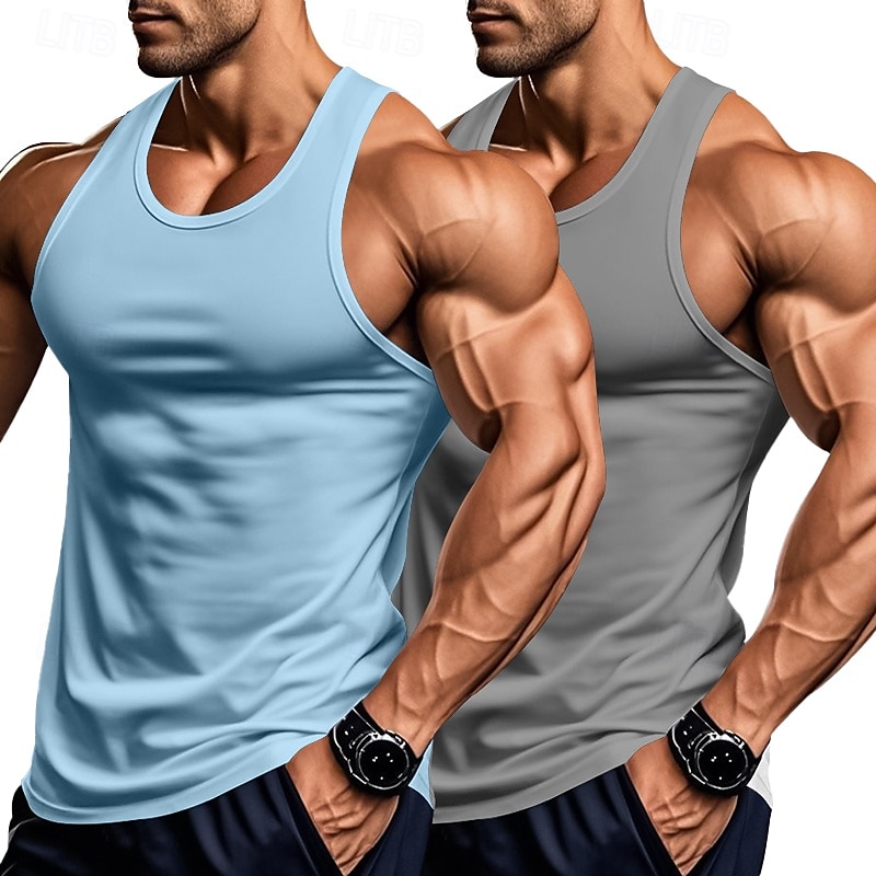 Herren Tank Top Weste Unterhemd Ärmelloses Shirt Ärmellos Rundhalsausschnitt Sommer Einfarbig Einfach Mode Klassisch Bequem 2 Packungen Straße Lässig Sport Blau+Hellblau Weiß + Weiß Grau+Weiß Top 2025 - $15.49 –P8